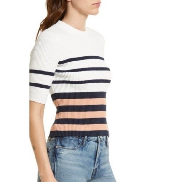 NWT Frame Rib Short Sleeve Sweater in Pink Clay Multi - Picture 1 of 5
